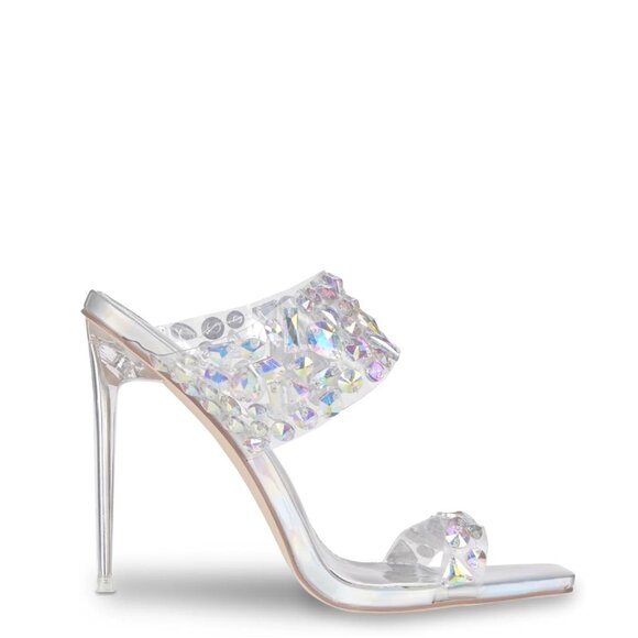 Callie Clearly Gems: PVC Iridescent Stud & Stone Glass Slipper Silver Stiletto - Picture 3 of 3